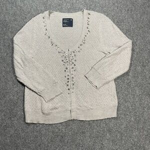 American Eagle Cardigan Sweater Women's Size Large Gray Bedazzled Coquette